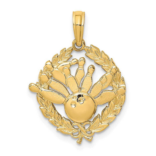 Image of 14K Yellow Gold Bowling Story In Leaf Circle Pendant