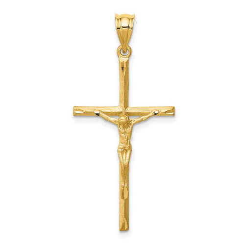 Image of 14k Yellow Gold Brushed & Shiny-cut Crucifix Cross Pendant