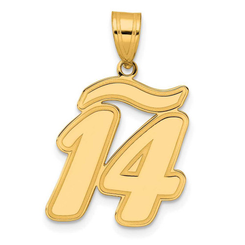 Image of 14K Yellow Gold Brushed Border Script Number 14 Pendant