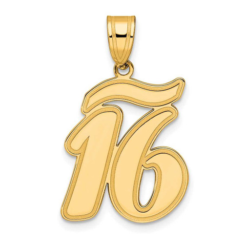 Image of 14K Yellow Gold Brushed Border Script Number 16 Pendant