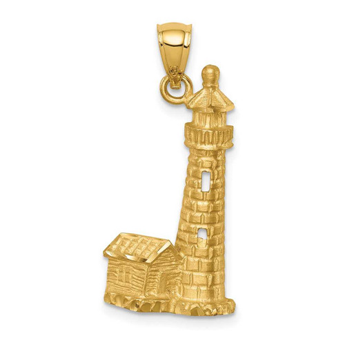 Image of 14k Yellow Gold Brushed Shiny-Cut Lighthouse Pendant