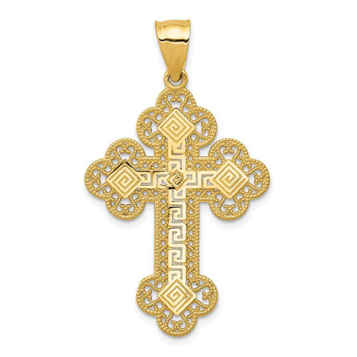 Image of 14K Yellow Gold Budded Greek Key Cross Pendant