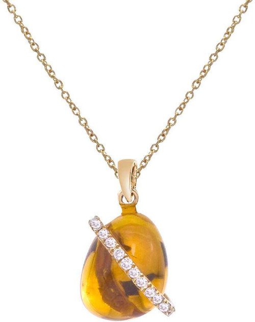 Image of 14K Yellow Gold Cabochon Oval Citrine & Diamond Pendant (Chain NOT included)