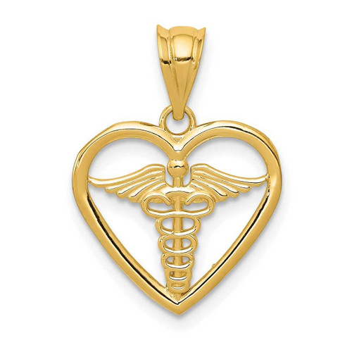Image of 14K Yellow Gold Caduceus Heart Medical Pendant