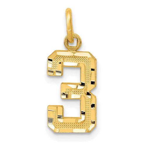 Image of 14K Yellow Gold Casted Small Shiny-Cut Number 3 Charm