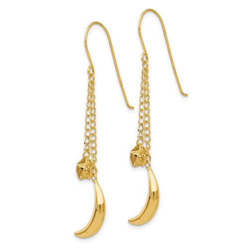 Image of 54mm 14K Yellow Gold Chain Dangle Puffed Moon & Stars Shepherd Hook Earrings