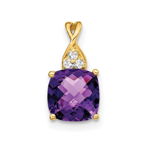 Image of 14K Yellow Gold Checkerboard Amethyst and Diamond Pendant