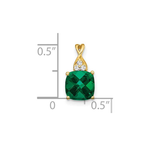 Image of 14K Yellow Gold Checkerboard Created Emerald and Diamond Pendant