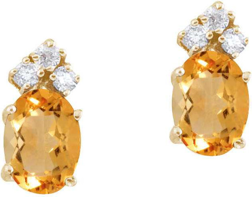 Image of 14K Yellow Gold Citrine & Diamond Oval Earrings