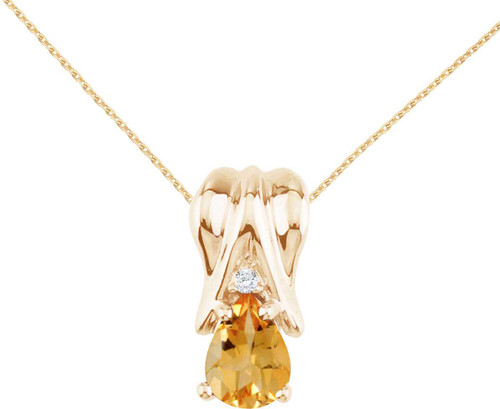Image of 14K Yellow Gold Citrine & Diamond Pear-Shaped Pendant (Chain NOT included)