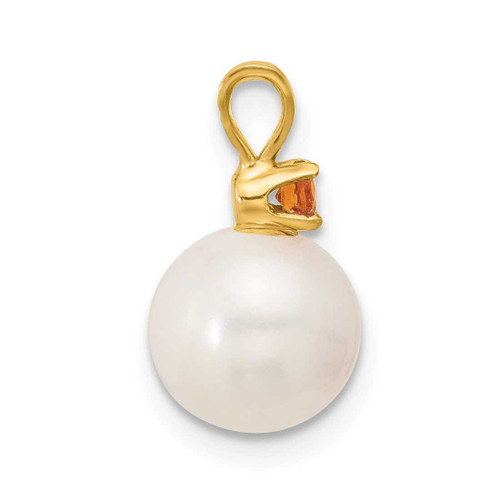 Image of 14K Yellow Gold Citrine 8-8.5mm White Round Freshwater Cultured Pearl Pendant