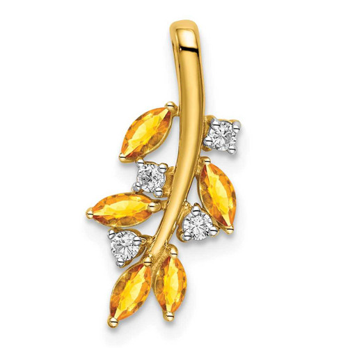 Image of 14k Yellow Gold Citrine and Diamond Leaves Pendant