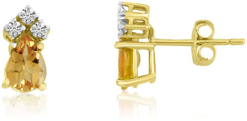 Image of 14K Yellow Gold Citrine Pear Earrings with Diamonds