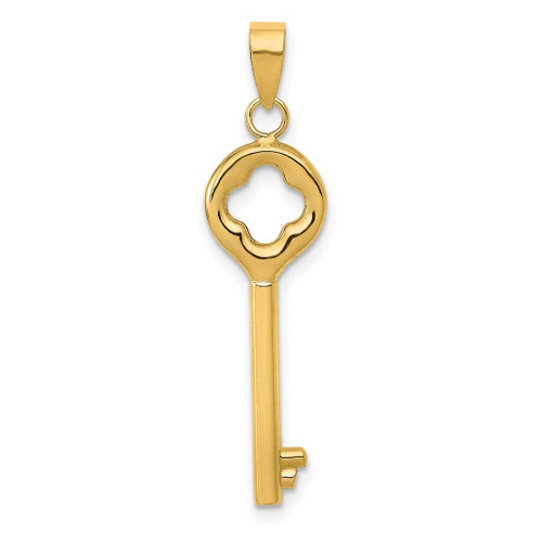Image of 14K Yellow Gold Clover Top Puff Round Key Pendant