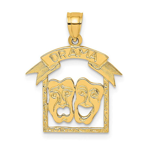 Image of 14K Yellow Gold Comedy/Tragedy Drama Story In Frame Pendant