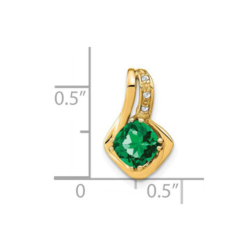 Image of 14K Yellow Gold Created Emerald & Diamond Pendant