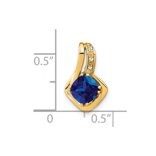 14K Yellow Gold Created Sapphire & Diamond Pendant