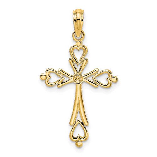 Image of 14K Yellow Gold Cross Cut-Out w/ Heart Ends Pendant