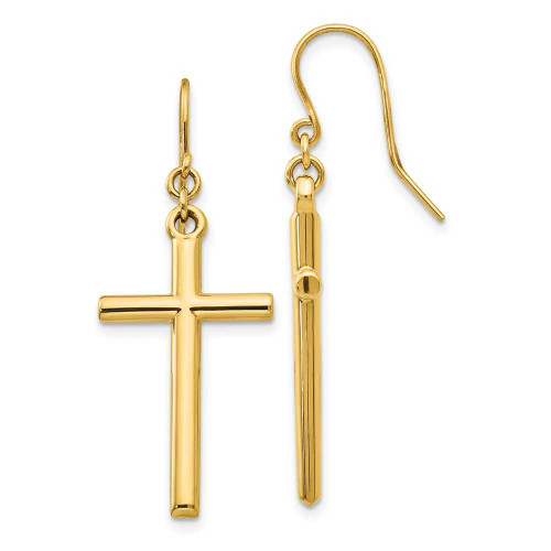Image of 36mm 14K Yellow Gold Cross Shepherd Hook Dangle Earrings