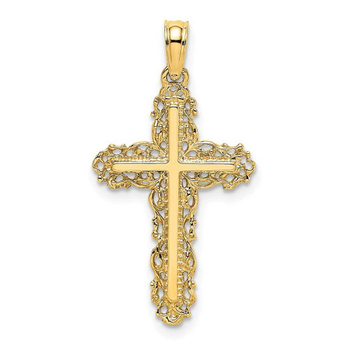 Image of 14K Yellow Gold Cross w/ Filigree Lace Trim Pendant