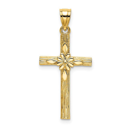 Image of 14K Yellow Gold Cross w/ Flower Pendant