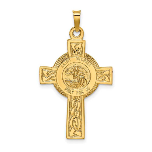 Image of 14K Yellow Gold Cross w/ St. Michael Medal Pendant