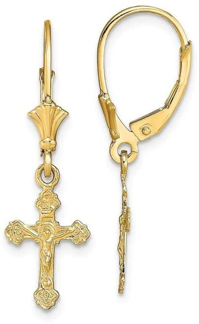 Image of 30.3mm 14K Yellow Gold Crucifix Leverback Earrings K4533