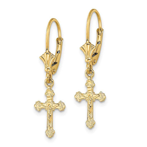 Image of 30.3mm 14K Yellow Gold Crucifix Leverback Earrings TF1777