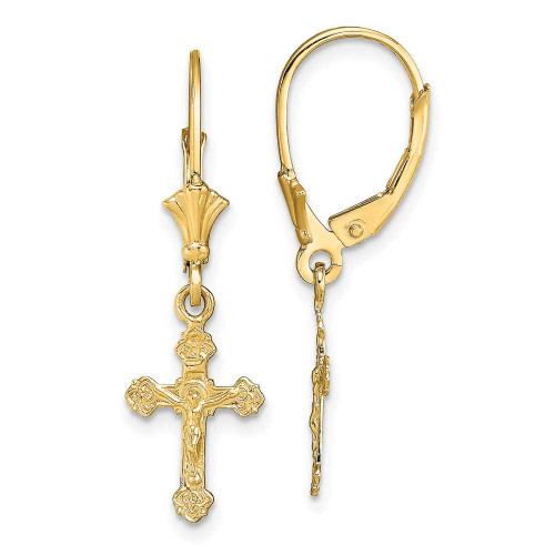 Image of 30.3mm 14K Yellow Gold Crucifix Leverback Earrings TF1777