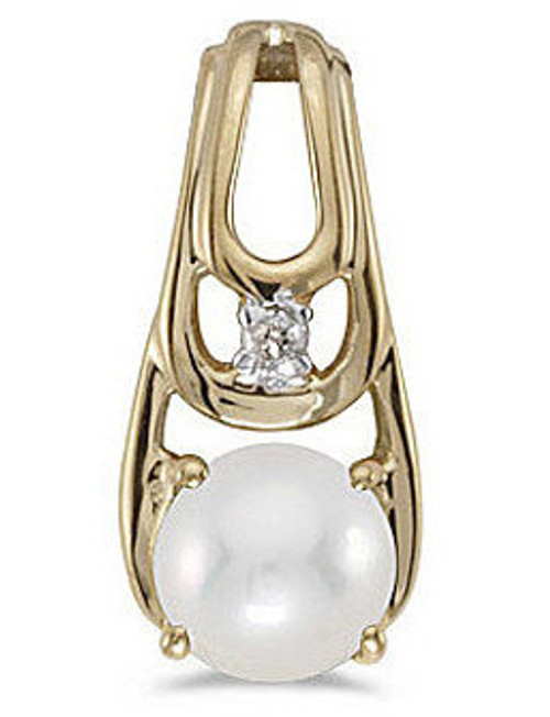 14k Yellow Gold Cultured Freshwater Pearl And Diamond Pendant (Chain NOT included)