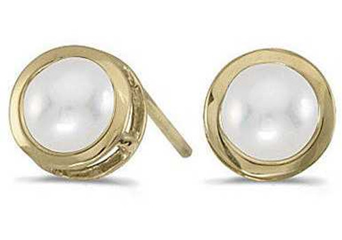 Image of 14k Yellow Gold Cultured Freshwater Pearl Bezel Stud Earrings (CM-E5039X-06)