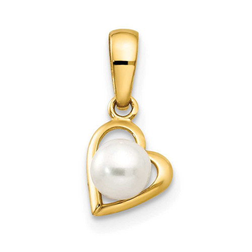 Image of 14K Yellow Gold Cultured Freshwater Pearl Childrens Heart Pendant