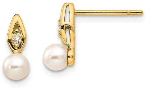 Image of 12mm 14K Yellow Gold Cultured Freshwater Pearl Diamond Stud Earrings