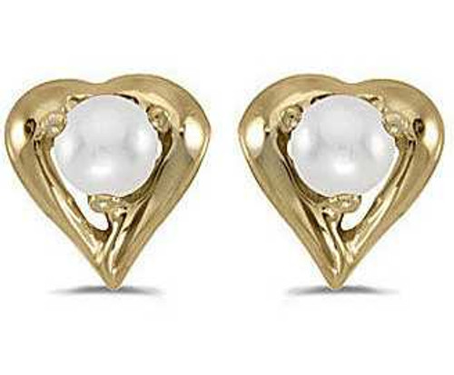 Image of 14k Yellow Gold Cultured Freshwater Pearl Heart Stud Earrings