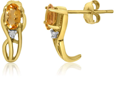 Image of 14K Yellow Gold Curved Oval Citrine & Diamond Earrings