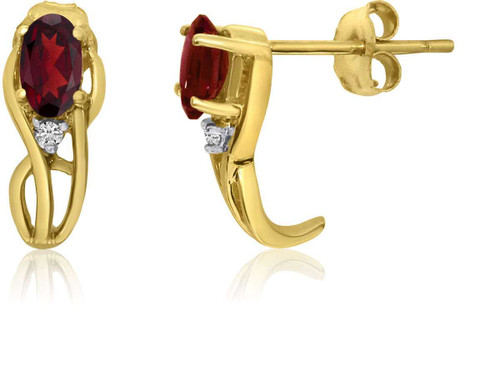 Image of 14K Yellow Gold Curved Oval Garnet & Diamond Earrings