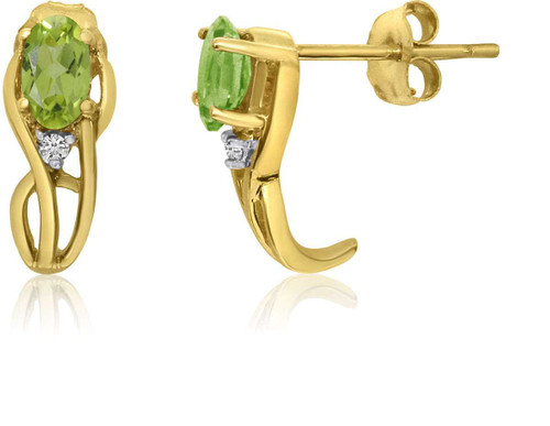 Image of 14K Yellow Gold Curved Oval Peridot & Diamond Earrings