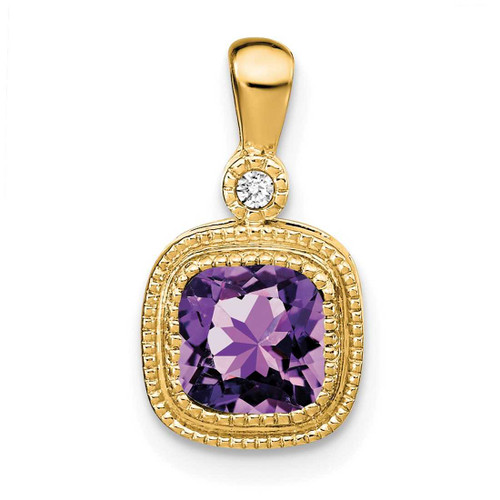 Image of 14K Yellow Gold Cushion Amethyst & Diamond Pendant PM3665-AM-001-YA