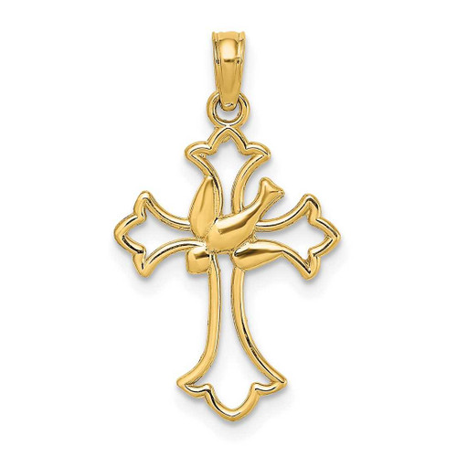Image of 14K Yellow Gold Cut-Out Dove Center Cross Pendant
