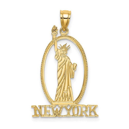 Image of 14K Yellow Gold Cut-Out New York w/ Statue Of Liberty Pendant C3073