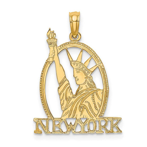 Image of 14K Yellow Gold Cut-Out New York w/ Statue Of Liberty Pendant C3074