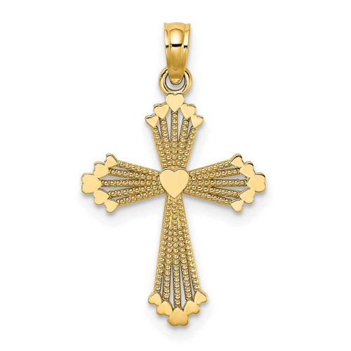 Image of 14K Yellow Gold Cut-Out Stripes Cross w/ Heart Pendant