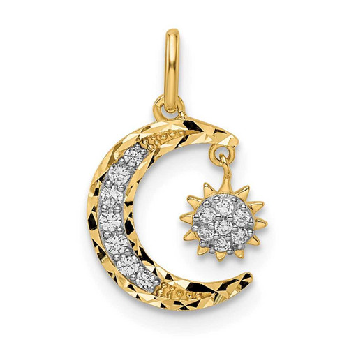 Image of 14K Yellow Gold CZ Diamond-cut Moon & Star Pendant