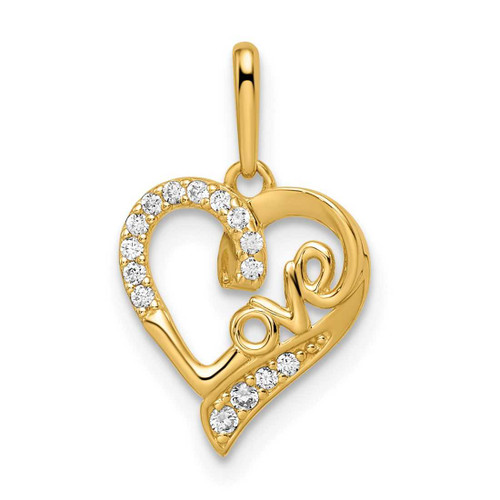 Image of 14K Yellow Gold CZ LOVE Heart Pendant