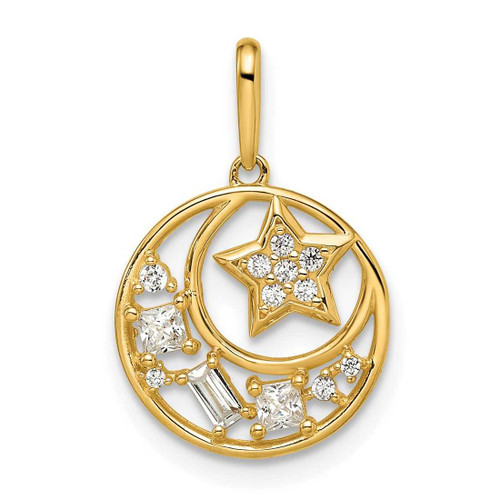 Image of 14K Yellow Gold CZ Star & Moon Pendant