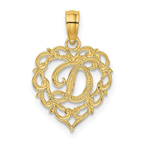 Image of 14K Yellow Gold D Script Initial In Heart Pendant
