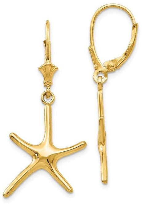 Image of 14K Yellow Gold Dancing Starfish Leverback Earrings TM768