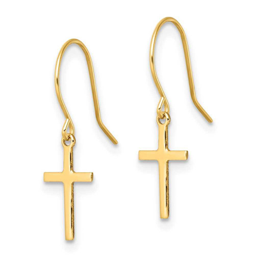 Image of 24mm 14K Yellow Gold Dangle Cross Shepherd Hook Earrings