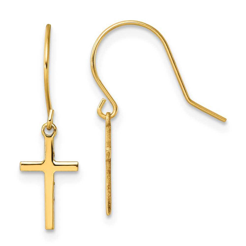 Image of 24mm 14K Yellow Gold Dangle Cross Shepherd Hook Earrings