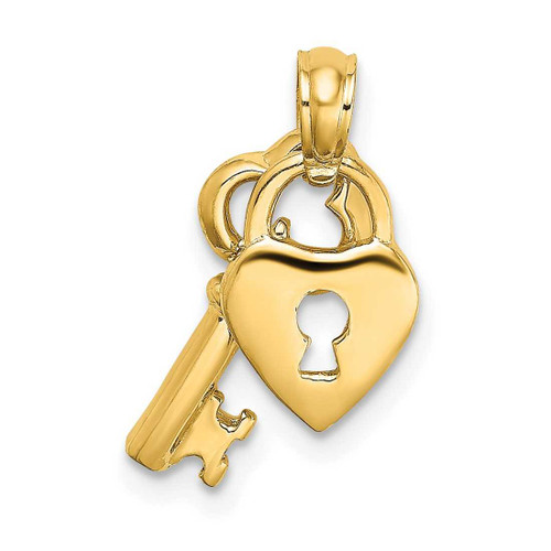 Image of 14K Yellow Gold Dangling Heart & Key Pendant
